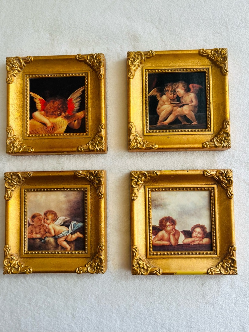 Gold Cherub Wall Art Set of 4 - Classic Angel Prints
